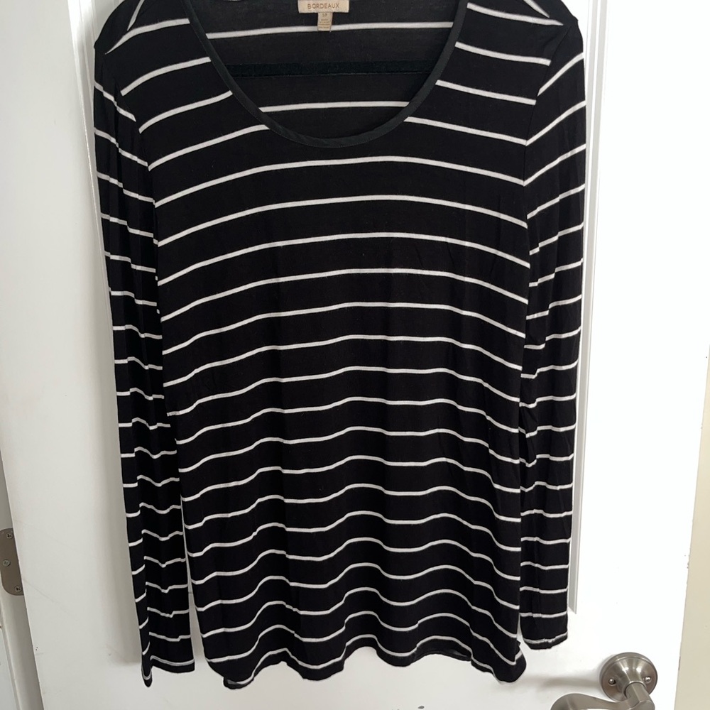 Bordeaux Black and White Striped Long Sleeve Top with Mesh Back Size S